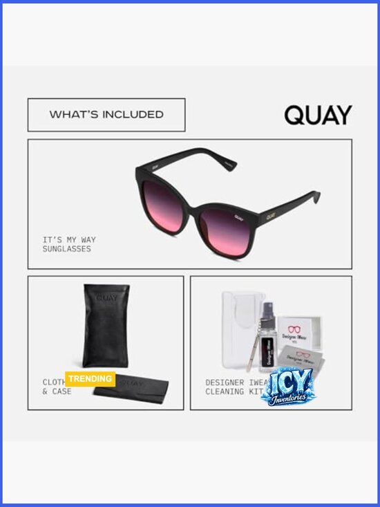 Oversized Cat Eye Sunglasses with Protective Case and Cleaning Cloth Bundle